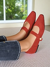 billiga Platta damskor-Beige stickade Mary Jane-skor med pärlrem för kvinnor - lätta, andningsbara vardagsskor för vardagsbruk, resor och kontorskläder