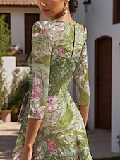 economico Abiti da cocktail-Abito A-Line in jacquard abito cocktail elegante abito formale invitata al matrimonio lunghezza al pavimento maniche lunghe scollo a V con tasca in nylon con fiocco(i) e tasca con spacco