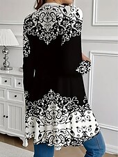 abordables Manteaux 3D-Femmes Manteau d&#039;Hiver Trench Léger Confortable Imprimé Front ouvert ancien Mode Occasionnel Fleuri Vacances Occasionnel Long Sans Col Coupe régulière manche longue Vêtements d&#039;extérieur Blanche Rose
