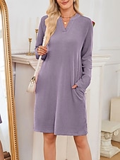 ieftine Rochie Artă și Design-Pentru femei Rochii Midi Rochie hanorac Rochie casual Modă Modern În aer liber Zilnic Sfârșit de săptămână Fit regulat Simplu Manșon Lung În V Negru Roz Îmbujorat Verde Militar Mov Primăvară Toamnă