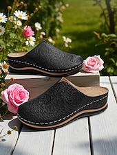 preiswerte Clogs &amp; Pantoletten für Damen-Damen-Slipper aus Kunstleder – atmungsaktive Komfort-Clogs mit Spitzenmuster für Gartenarbeit, Hauskleidung und Freizeitoutfits