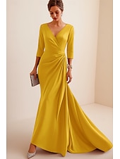 economico Vestiti da sera-Sirena / Tromba Tubino / Colonna Abito da Sera Elegante Vestito Formale Matrimonio Lunghezza al pavimento Manica 3/4 Scollo a V Raso Schiena a V con Volant 2025