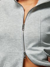 ieftine Palto și trenchuri-Jachetă tricotată elastică gri melanj pentru femei, guler înalt, buzunare duble cu fermoar, elegantă, confortabilă, din bumbac, casual, pentru lucru zilnic, versatilă, toamnă