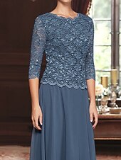 levne Délka čaje-A-Linie Šaty pro matku nevěsty Elegantní Jednoduchý Minimalistické Úzký výstřih Ke kolenům Šifón Krajka 3/4 délka rukávu s Krajka Flitry Výšivka 2025