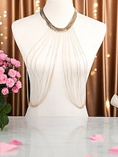 tanie Naszyjnik damski-Złoty łańcuszek wielowarstwowy dla kobiet – wyrazista biżuteria z drapowanymi łańcuszkami na pokazy mody, wieczorne przyjęcia, stroje plażowe i specjalne okazje