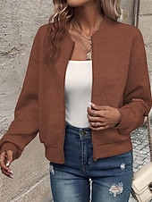 economico Felpe e Sweatshirt Texturizzati-Per donna Giacca Casual Confortevole Traspirante Cerniera Tasca Moda Moderno Casual Semplice Uscire Weekend Cerniera Regolare Collo alla coreana Vestibilità regolare Manica Lunga Capispalla Nero
