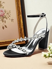 economico sposa-sandali bianchi con tacco a blocco per la sposa – scarpe da sposa impreziosite da cristalli con cinturino alla caviglia