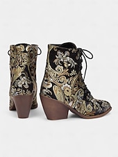  Bottines à lacets en jacquard vintage édouardien pour femmes - bottines à talons compensés à fleurs baroques pour fêtes rétro, mode d'automne des années 1900-1910 et costumes à thème