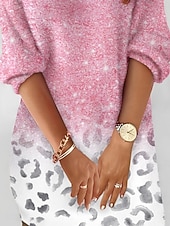 preiswerte Pulloverkleider-Damen Minikleid Freizeitkleid Winterkleid Shiftkleid Druckkleid Mode Modern Täglich Strand Wochenende Normale Passform Leopard Langarm V Ausschnitt Rosa Sommer Frühling Herbst
