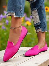 abordables Chaussures sans lacet et mocassins femme-Chaussures plates rouges à bout pointu pour femmes – mocassins élégants à enfiler pour Noël, les fêtes et les tenues décontractées du quotidien