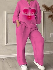 Жен. Активный Мода Комплекты брюк Длинный рукав V-образный вырез Графика С принтом Отпуск Повседневные Праздники Черный Желтый Розовый Лето Стандартный Недорогие Женские блузки-костюмы-Жен. Активный Мода Комплекты брюк Длинный рукав V-образный вырез Графика С принтом Отпуск Повседневные Праздники Черный Желтый Розовый Лето Стандартный