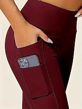 tanie Gładkie legginsy-Damskie Getry Moda Codzienny Pełna długość Wysoka talia Jednokolorowe Kieszeń Wysokie cięcie Oddychalność Miękka Wygodny Wysoka elastyczność Wino Granatowy Czarny Szary Jesień Zima Opinający / a