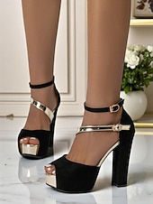 preiswerte Nachtleben Party-Damen-Sandalen aus rotem Wildleder mit Plateau und Blockabsatz – Peep-Toe-High-Heels mit Knöchelriemen für Partys im Nachtleben und abendliche Clubwear