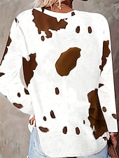 Χαμηλού Κόστους Ζώα tee-Τ-shirt Γυναικών Μακρυμάνικο Γραφικό Ζώο Αγελάδα Vintage Στυλάτο Casual Μακρυμάνικο Crew Neck Κανονικά Μπλουζάκια Ημέρας Εκτύπωση Ανοιχτό Καφέ Άνοιξη Φθινόπωρο Πριν το Φθινόπωρο