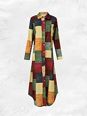ieftine Rochie Artă și Design-Pentru femei Rochie Maxi Rochii Tip Cămașă Rochie blazer Rochie teacă Vacanță Casual Petrecere Dată Fit regulat Grafic Geometric Manșon Lung Guler Cămașă Negru și Alb Negru Alb Galben Vară Primăvar