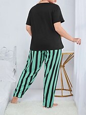 Per donna Attivo Blusa Set di Pantaloni Manica Corta Girocollo Gatto A righe Stampato Vacanza Casual Quotidiano Nero Giallo Rosa Autunno Vestibilità regolare economico Abiti da donna con camicetta-Per donna Attivo Blusa Set di Pantaloni Manica Corta Girocollo Gatto A righe Stampato Vacanza Casual Quotidiano Nero Giallo Rosa Autunno Vestibilità regolare