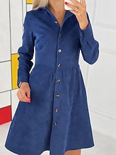 ieftine Rochie simplă-Pentru femei Rochie Mini Rochii Tip Cămașă Clasic Modern În aer liber Vacanță Sfârșit de săptămână Fit regulat Simplu Manșon Lung Guler Cămașă Negru Albastru piscină Mov Kaki Toamnă