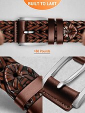 levne Pánské opasky-Pánský pletený opasek z pravé kůže – klasický tkaný design s leštěnou přezkou, odolný a nastavitelný doplněk v pase pro ležérní, obchodní a golfové outfity