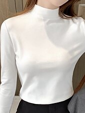 Damskie Bluzka Kwiaty Elegancki Podstawowy Codzienny Długi rękaw Wysoki Zwykłe topy Codzienny Czarny Biały Żółty Rumiany róż Brązowy Jesień Zima tanie gładka koszulka-Damskie Bluzka Kwiaty Elegancki Podstawowy Codzienny Długi rękaw Wysoki Zwykłe topy Codzienny Czarny Biały Żółty Rumiany róż Brązowy Jesień Zima