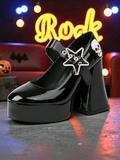 Γυναικεία μαύρα τακούνια πλατφόρμας Mary Jane με τύπωμα νεκροκεφαλής και αγκράφα με αστέρι – γοτθικά παπούτσια για το Halloween για πανκ μόδα, cosplay και θεματικές εκδηλώσεις Χαμηλού Κόστους Για γυναίκες-Γυναικεία μαύρα τακούνια πλατφόρμας Mary Jane με τύπωμα νεκροκεφαλής και αγκράφα με αστέρι – γοτθικά παπούτσια για το Halloween για πανκ μόδα, cosplay και θεματικές εκδηλώσεις