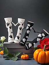 abordables Accesorios de Halloween-Calcetines de fantasma de Halloween para mujer con ojos 3D y estilo de dibujos animados, divertidos y cómodos calcetines deportivos para fiestas y ropa informal 3D