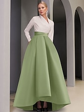 preiswerte SCHWARZ-Black Tie A-Linie Abendkleid Elegantes Kleid Formelle Hochzeitsgast Asymmetrisch Langarm V-Ausschnitt Tasche Satin mit Tasche