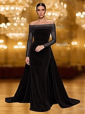economico Abiti da ballo-abito da sera in velluto elasticizzato a sirena/tromba con cravatta nera e sopragonna elegante, abito formale da sposa, strascico a ruota, senza maniche, spalle scoperte, tulle 2025