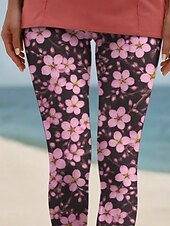 billiga -Dam Byxor Damasker Streetwear Ledigt Fullängd Hög midja Blommig Elastisk midja Mönster Mateial som andas Bekväm Elastisk Semester Gata Dagliga kläder Rosa Sommar Vår Höst Normal