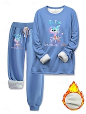 economico Tute da donna-Set di pigiami da donna foderato in pile elegante caldo moda set di due pezzi tuta pantaloni maniche lunghe collo rotondo grafica con animali stampa lettere outdoor quotidiano nera rosa scuro blu