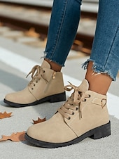 abordables Botas de combate-Botines negros de mujer: botas cortas con cordones y hebilla de corazón para looks casuales y streetwear.
