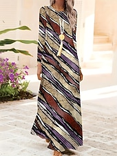 preiswerte Kunst &amp; Design Kleid-Damen Maxikleid Shiftkleid A Linie Kleid Party Lässig Boho Date Lässiger Schnitt Grafik Tiermotiv Leopard Langarm Rundhalsausschnitt Purpur Khaki Frühling Herbst Winter
