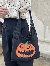 levne Tašky-Dámská pletená taška s motivem dýně na Halloween, černá kabelka přes rameno, ležérní nákupní taška na koledování na festivaly, večírky a každodenní nošení