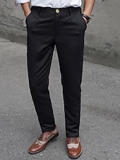 preiswerte Schlank-Herren Anzughose Fleecehose Hose Chinos Stoffhosen Tasche Knöpfe Einfach Komfort Formell Party Arbeit Mode Klassicher Stil Schwarz Mikroelastisch