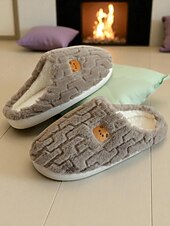 ieftine Flip-Flops de Damă-Papuci de pluș pentru femei cu desene animate și broderie cu ursuleți – pantofi moi și confortabili pentru dormitor și pentru uz casnic iarna
