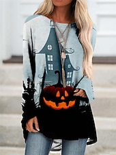 ieftine Rochie de Halloween-Pentru femei Rochie Mini Rochie hanorac Rochie casual Modă Modern În aer liber Halloween Zilnic Fit regulat Dovleac Manșon Lung Stil Nautic Negru Albastru piscină Mov Portocaliu Primăvară Toamnă