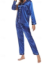 Χαμηλού Κόστους Πιτζάμες και νυχτικά-Γυναικεία Σαλόνια Μοντέρνα Καθημερινό Μαλακή Μονόχρωμες Σατέν Μεταξωτές Πιτζάμες Πιτζάμες Κουμπιά Παντελόνι Καθημερινά Κρεβάτι Μακρυμάνικο Πέτο Μπλε Λίμνης Μαύρο Σαμπανιζέ Κρασί Βυσσινί