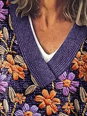 economico Cardigan 3D-Per donna Felpa Moda Floreale Grafico A Coste Scollo a V Lavorato a maglia Manica Lunga Top Regolari Maglia Ferie Uscire Weekend Viola Inverno