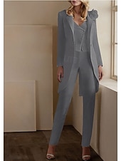 levne Dámské obleky-Dámské 3dílné obleky Svatební Svatební host Svatebnívečírek Stretch Crepe Elegantní Otevřená záda Dlouhý rukáv Po kotníky Vroubkované klopy