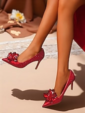 economico Formale-décolleté con tacco alto impreziosite da cristalli dorati da donna - stiletti a punta con strass scintillanti per matrimoni, feste serali e occasioni formali