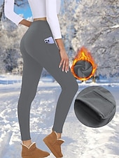 tanie Gładkie legginsy-Damskie legginsy podszyte polarem Rajstopy Getry Podstawowy Codzienny Wygoda Pełna długość Wysoka talia Jednokolorowe Wysokie cięcie Komfort Szybkie wysychanie Oddychający Wysoka elastyczność w