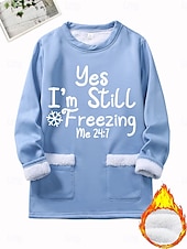 levne Mikiny s fleecovou podšívkou-Dámské Svetrová mikina Pullover Grafika Písmeno Teplé Módní Na běžné nošení Dlouhý rukáv Tričkový Kulatý Dlouhé topy ulice Na den Kapsy Tisk Černá Tmavě růžová Vodní modrá Šedá Podzim Zima