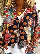 abordables Cardigan 3D-Femmes Manteau Veste Décontractée Chaud Confortable Imprimé Mode Moderne Occasionnel Fleuri Sortir Week-end Simple Boutonnage Régulier Col en V Coupe régulière manche longue Vêtements d&#039;extérieur