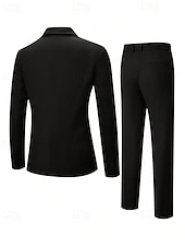 abordables Blazers Clásicos para Hombres-Hombre chaqueta Conjunto Negocio Fiesta de Cóctel Fiesta de Boda 2 Piezas Moda Casual Primavera Otoño Poliéster Plano Bolsillo Botones Cómodo Botonadura Simple Chaqueta de sport Negro