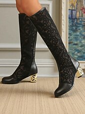levne Módní boty-Dámské bílé krajkové kozačky do půli lýtek s dutými vyřezávanými zlatými podpatky - elegantní síťované společenské kozačky na svatby, zahradní párty a viktoriánský cosplay