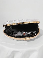 economico Matrimonio ACC-pochette da sera in raso plissettato a conchiglia da donna, color champagne metallizzato con montatura e catena dorate: glamour vintage per matrimoni, cocktail party, balli di fine anno e serate fuori