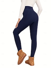 cheap Plain Leggings-Women's Fleece Lined Leggings Tights Leggings Vacation Vintage Ethnic Style Full Length High Waist Solid Color High Cut Comfort Breathable Stretchy Indoor Vacation Street Wine Black Navy Blue Gray