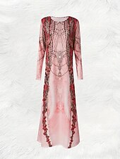 olcso Boho ruha-Női Maxiruha A vonalú ruha nyári ruha Szabadság Alkalmi Strand stílusok Napi Normál Grafika Mértani Paisley Hosszú ujj Terített nyak Mély zöld Szürke Rózsaszín Fekete Arcpír rózsaszín Nyár Tavasz Ősz