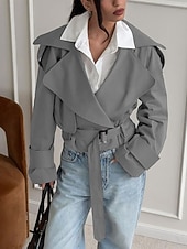 Per donna Giacca Casual Trench Confortevole Traspirante Allacciato Casual Semplice Vacanza Streetwear Casuale Abbigliamento quotidiano Aperto davanti Corto Collo ripiegato Vestibilità regolare Manica economico Cappotti Trench-Per donna Giacca Casual Trench Confortevole Traspirante Allacciato Casual Semplice Vacanza Streetwear Casuale Abbigliamento quotidiano Aperto davanti Corto Collo ripiegato Vestibilità regolare Manica