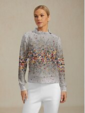 billiga Kvinnors golfkläder-Dam Pullover-tröja Grå Långärmad Överdelar Golfkläder för damer Kläder Outfits Bär kläder