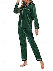 Χαμηλού Κόστους Πιτζάμες και νυχτικά-Γυναικεία Σαλόνια Μοντέρνα Καθημερινό Μαλακή Μονόχρωμες Σατέν Μεταξωτές Πιτζάμες Πιτζάμες Κουμπιά Παντελόνι Καθημερινά Κρεβάτι Μακρυμάνικο Πέτο Μπλε Λίμνης Μαύρο Σαμπανιζέ Κρασί Βυσσινί